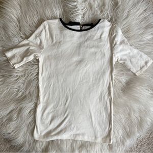 Ann Taylor Petite Cream Cotton Tee with Black Bow